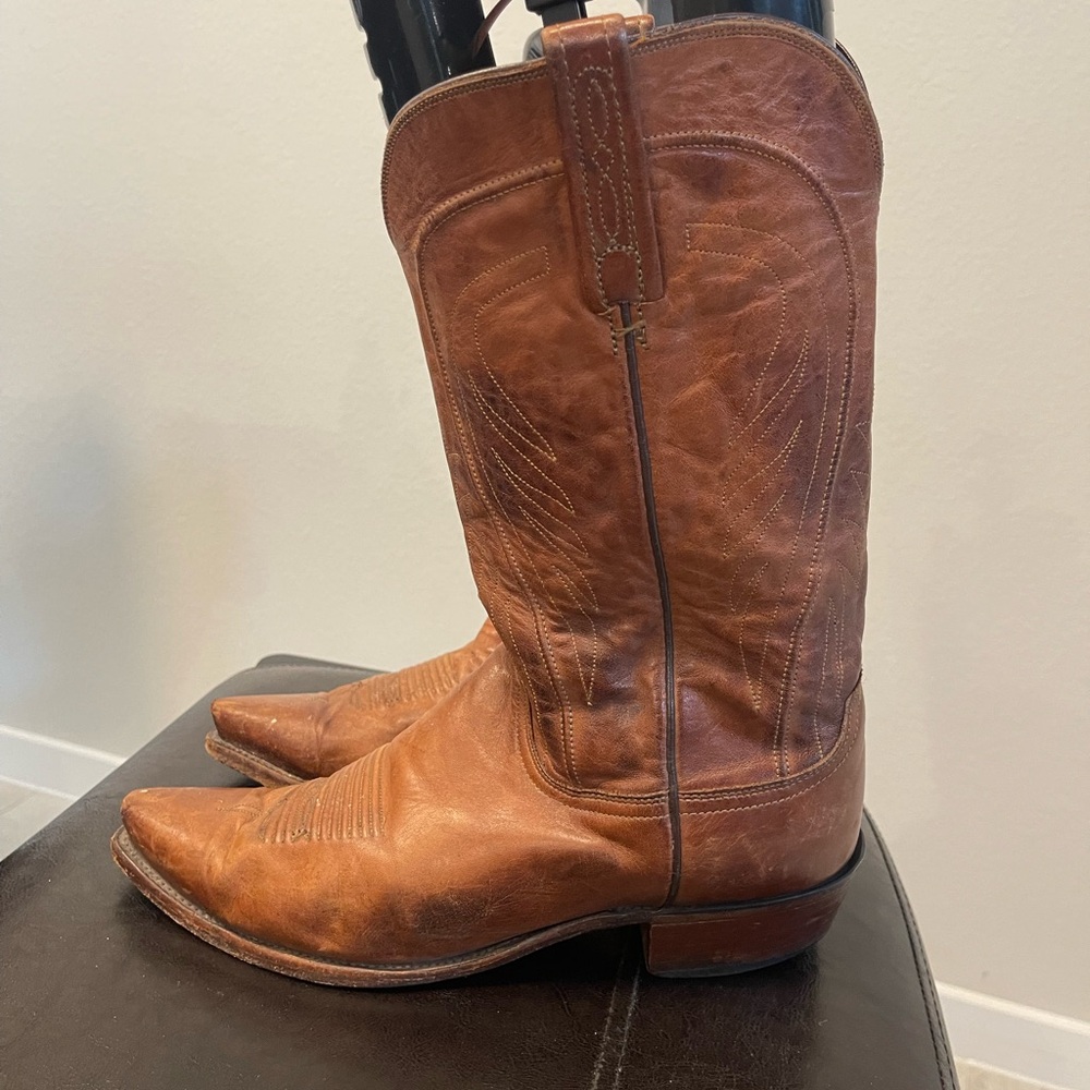 Lucchese 1883 Mens Snip Toe Leather mad dog Cowboy Boots Western US 10 EE